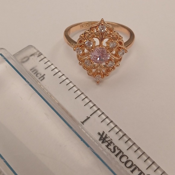 New 18k Gold Plated Pink & Silver Filigree Gemstone Ring Size 6 - Picture 6 of 6